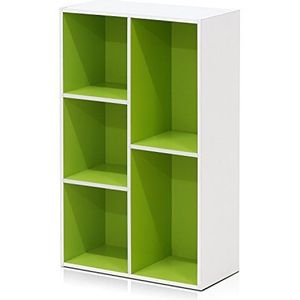 Furinno Open boekenkast met 5 vakken, hout, wit/groen, 49,5 x 23,9 x 80 cm