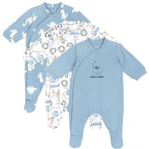 Chicco, Babyrompertje voor jongens en meisjes, set van 3 rompertjes, van 100% katoen, met voeten en praktische opening, babykleding 0-3 maanden, cadeau-ideeën voor geboorte, Hemelsblauw, 6 Maanden