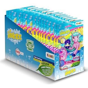 INKEE Galupy Zeemeermin badstof, 16 stuks, knisperend badzout voor kinderen in roze, blauw en paars met jojoba-olie en bananenmelk shake-aroma, 16 x 60 g zakjes, badplezier voor kinderen