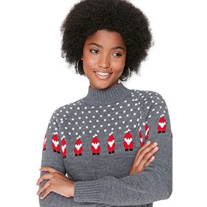 Trendyol Coltrui voor dames met slogan getailleerde sweater sweatshirt, grijs, L, Grijs, L
