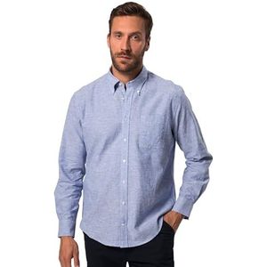 JP 1880, Heren, grote maten, linnen mixhemd, lange mouwen, button-down-kraag, moderne pasvorm, blauw, 7XL