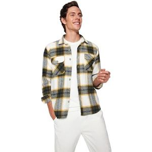 Trendyol Man Regular Basic Shirt Kraag Geweven Shirt, Kaki, L