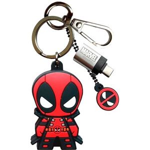 WONDEE Marvel Gifts [2-in-1] USB-stick + originele sleutelhanger van Deadpool, USB-stick met USB-C-adapter, 32 GB, Marvel Avengers, originele sleutelhanger/pendrive om cadeau te geven
