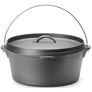 HENDI Gietijzeren pot, met deksel en handvat, geschikt voor gas, inductie, elektrische en keramische kookplaten, anti-aanbaklaag, braadpan, kookpot, Dutch oven, 7,2L, ø322(H)190mm