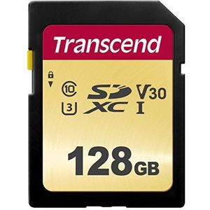 Transcend TS128GSDC500S-E 128GB | SDHC I, C10, U3, V30 geheugenkaart - 95/65 MB/s - milieuvriendelijke verpakking