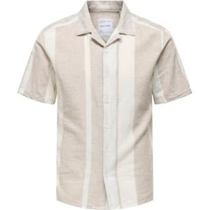 ONLY & SONS Onscaiden Ss Stripe Linen Resort Noos T-shirt voor heren, khaki (vintage khaki), XXL