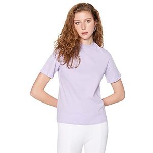 Trendyol Basic Basics Basic T-shirts met opstaande kraag voor dames, Lila, L