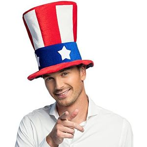 Boland 04226 - Pluche hoed USA, hoed Uncle Sam, hoge hoed, Amerika, Stars and Stripes, vlag, pet, hoofddeksel, accessoire, carnaval, themafeest