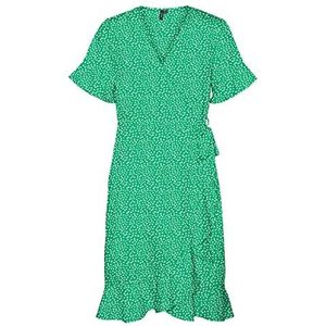 VERO MODA VMHENNA 2/4 WRAP Frill Dress WVN NOOS Jurk, Helder Groen/AOP: Witte Tiny Dots, XS, Heldere groen/Aop: witte tiny stippen, XS