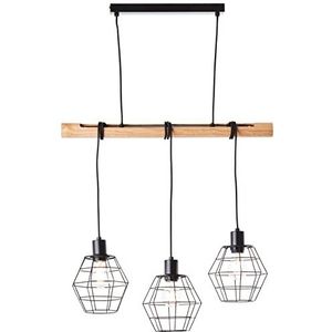 Brilliant 3 lichtpunten hanglamp in natuurlijke stijl - hanglamp - FSC-gecertificeerd - in hoogte verstelbaar door het omwikkelen van de kabel in hout/metaal, licht/zwart - 120x63cm