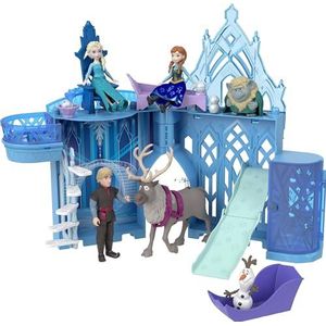 Mattel Disney Frozen Speelgoed, Stapelbaar kasteel van Elsa, poppenhuisspeelset met kleine pop en 8 onderdelen, geïnspireerd op de Disney Frozen films, reisspeelgoed en cadeaus voor kinderen, HLX01