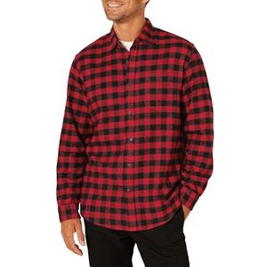 Amazon Essentials Men's Flanellen overhemd met lange mouwen (verkrijgbaar in grote en lange maten), Zwart Rood Geruit, M