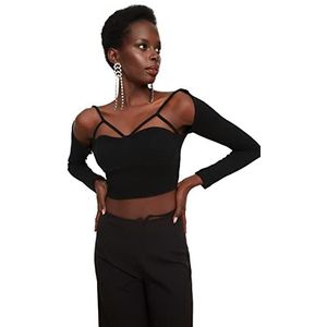 Trendyol Dames getailleerde basic asymmetrische kraag gebreide blouse, Zwart, 66