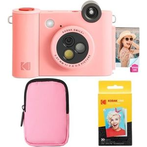 KODAK Smile+ 2-in-1 Digitale Camera & Bluetooth Fotoprinter Starterpakket + Zachte Tas + Zink 20pk - Roze