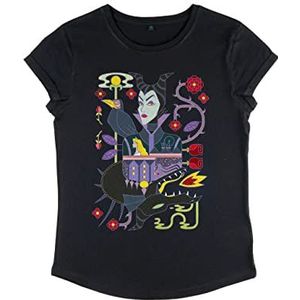 Disney Dames Sleeping Beauty-dual Maleficient Organic Roll Sleeve T-Shirt, Zwart, M, zwart, M
