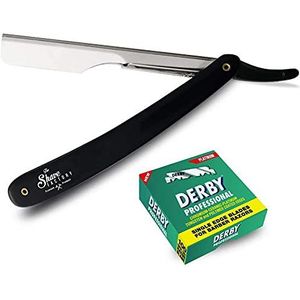 Shaving Factory scheerset met scheermes en 100 Derby scheermesjes, zwart