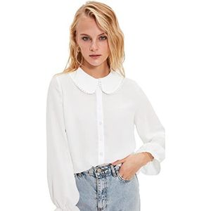 Trendyol Dames White Collar Detail Semi-transparant shirt, 38