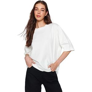 Trendyol Dames Rechte 3/4 Mouwen Plus Size T-shirts, ecru, M