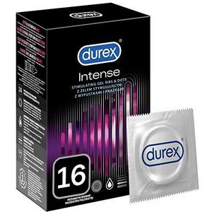 Durex, Intense condooms – geribbelde en nopte condooms met stimulatiegel voor intensieve bevrediging van de vrouw – verpakking van 16 stuks