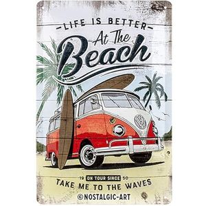 Nostalgic-Art, Metalen Retro Bord, Volkswagen Bulli T1 – Beach – Geschenkidee voor VW-bus, van metaal, Vintage ontwerp voor decoratie, 20 x 30 cm