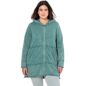 Ulla Popken Grote maten, grote maten, plussize, lange hoodiejas, vintage look, A-lijn, capuchon, groen, 42-44