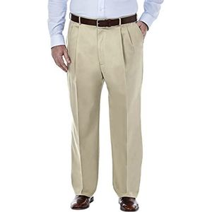 Haggar Heren Hoogwaardige Niet-Strijken Kaki Klassieke Pasvorm Plooi Front Standaard en Buitengewoon Maten, 44W / 34L