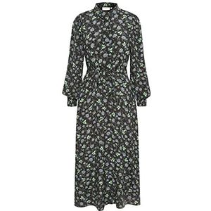 KAFFE Dames T-shirt, Dress Maxi Tie Waist Printed Long Sleeve, Zwart – Green Paisley Flower, 36
