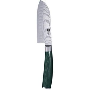 RICHARDSON SHEFFIELD MIDORI, klein santokumes met lemmet van Damascusstaal, Japans lemmet van 67 lagen Damaststaal, donkergroen micarta houten handvat, lemmet: 12,5 cm