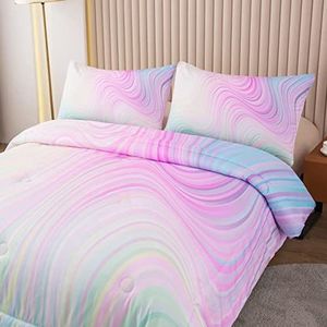 Bodhi Marmeren dekbed, kleurrijke marmeren beddengoedset voor meisjes, aquarel pastelroze blauw paars marmeren dekbedset, helder meisjesachtig marmeren beddengoedset 2-delig (Tweepersoons - 2 aparte