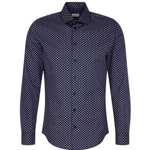 Seidensticker Zakelijk overhemd voor heren, slim fit, zacht, kent-kraag, lange mouwen, 100% katoen, donkerblauw, 39