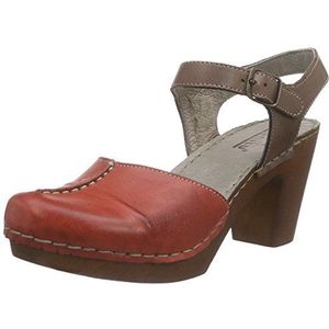 Manitu 920218 Gesloten sandalen voor dames met blokhak, rood, 36 EU