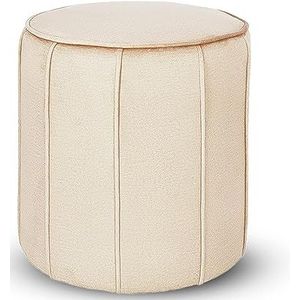 Gestoffeerde, ronde poef 42x45 cm - in velours beige stof, met decoratieve verticale stiksels - fauteuil voetensteun, kruk, kruk voor woonkamer, hal, slaapkamer, kantoor