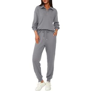 BTFBM Women's 2 Piece Tracksuit Fall Outfits 2025 Long Sleeve Half Zip Sweatshirt Sweatpants Lounge Set Sweatsuits(Solid Grey,XX-Large)