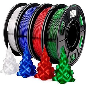 AMOLEN PETG 3D Printer Filament Bundel, PETG Filament 1,75, Transparant Groen, Wit, Rood, Blauw Filament Set, Transparant PETG Filament 1,75 mm met Lichttransmissie Functie 4 x 250 g
