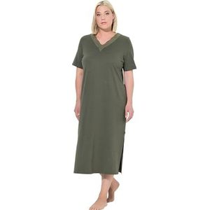 Ulla Popken Dames Nachthemd, Geborduurd, V-hals, Halve Mouwen, Modal Nightgown, Olijfgrijs, 54, olijfgrijs, 54