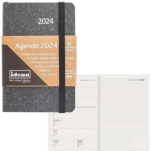 Idena 11070 - Agenda 2024, 85 x 135 mm, grijs, 176 pagina's, 1 week op 1 pagina, agenda, weekplanner, cover van gerecycled leer