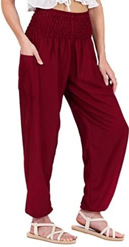 LOFBAZ - Harembroek - Bourgondië - Dames - Effen - Yoga Boho Hippie Kleding
