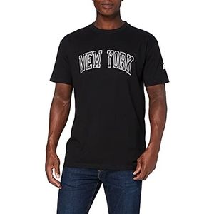 STARTER BLACK LABEL Heren T-shirt met New York print, logo borduurwerk, patch op de zoom, mannenshirt van katoen, verkrijgbaar in zwart en wit, maat XS tot XXL, zwart, XL
