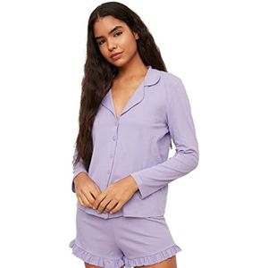 Trendyol Lila Ruffle gedetailleerde gebreide pyjamaset voor dames, Lila, XL