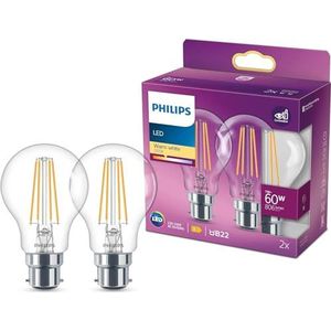 Philips ampoule LED Equivalent 60W B22 Blanc chaud non dimmable, verre