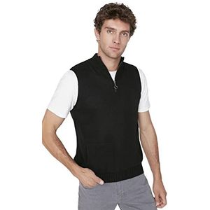 TRENDYOL Heren V-hals effen kleuren Regular Gebreid vest Sweater, Zwart, M, zwart, M