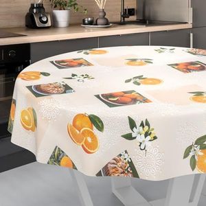 ANRO Tafelkleed, afwasbaar, tafelzeil, voor binnen en buiten, rond, met snijrand, 140 cm, oranje