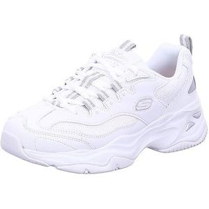 Skechers Dames D'Lites 4.0 Fresh Diva Sneaker, Witte lederen mesh grijze rand, 40 EU