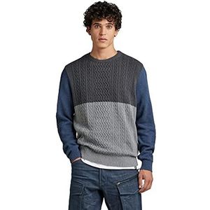 G-STAR RAW Heren Cable Color Block Loose R Knit Sweater Multicolor (lt Shadow Htr/med Grey Htr/Pacific Htr D239-D560), XL
