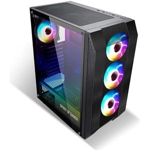 SUZA INT L FRANCE A8003RA Gaming-behuizing ATX, 4 ARGB-ventilatoren 120 mm, gehard glas, USB 3.0, 205 × 385 × 447 mm