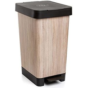 TATAY Smart Deco 25L Prullenbak met Pedaal | Compact en Functioneel Ontwerp | Voor Binnen en Buiten | Geschikt voor 30L Zakken | BPA-vrij Stevig Plastic | 26x36x47cm, Hout