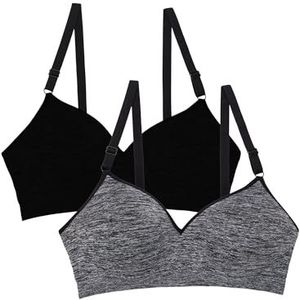 Fruit of the Loom Women's Seamless Wire Free Push-Up Bra,2-Pack, Black Hue/Charcoal Heather, 38DD
