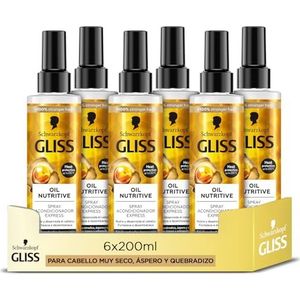 Gliss Oil Nutritive tweefasige conditioner zonder express-spoeling voor extreem droog, gekraakt of broos haar, 6 stuks à 200 ml (1,200 ml)