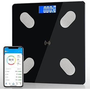 Diboniur Personenweegschaal, verbonden weegschaal, impedantiemeter voor iOS en Android, personenweegschaal met 12 lichaamsgegevens, vetmassa en spieren