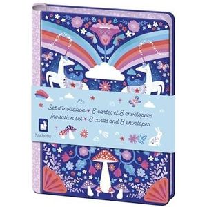 Janod - Uitnodigingsset met 8 eenhoornkaarten - 8 enveloppen - Opbergvak en 1 stickervel - Uitnodiging voor verjaardag - Eenhoorn-stickers - Ideaal voor 8 gasten - 6 jaar en ouder - J08933